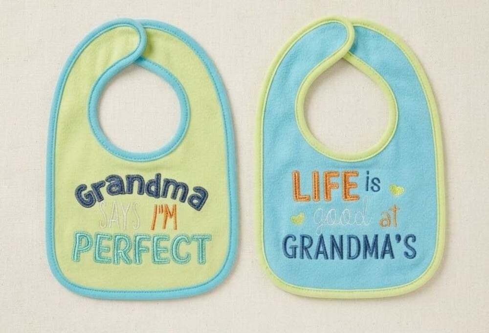 Lot of 2 Baby Bibs - Grandma Says I'm Perfect & Life is Good at Grandma's